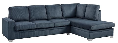 Large Corner Sofa, Left Hand Sofa or Right Hand Corner Sofa, Couch in Upholstered Jumbo Cord or Linen Fabric, L Shaped Sofas with Optional Matching Footstool (Blue Jumbo Cord, Right Hand Facing)