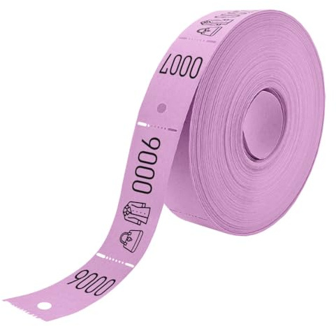 CombiCraft Garderobenummern auf Rolle Lila mit Tasche-/Jacke Symbol - 500 Abrisse pro Rolle - Mit praktischem Aufhängeloch - Ideal für eine organisierte Garderobe bei Veranstaltungen