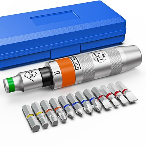 Arwealxs 13 Piece 3/8 Drive Manual Impact Driver, Reversible Hand Impact Screwdriver Set with Slotted, Hex, Phillips Bit Kit, for Tighten and Rusted Fasteners or Frozen Bolts, with Storage Case