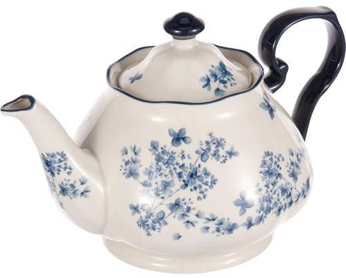 1.3L Vintage Floral Pattern Ceramic Teapot, Hand-Printed Underglaze Colour Ceramic Tea Pot with Lid and Handle for Home Tea House(Blue)