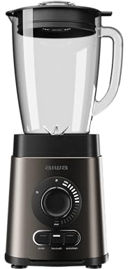 AIWA SABERU 1800 ATB-1800 – Batidora de vaso 1800W, jarra de vidrio 1,8L, 6 cuchillas Satoku, 3 programas (Hielo, Pulso, Autolimpieza), control variable, autolimpieza automática. Color: Acero Inox