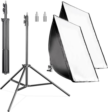 Walimex Pro 2er Set Softbox 40 x 60 cm mit 35 W LED inkl. 2 x FT-8051 Lampenstativ bis 260 cm Höhe, Studioleuchte 5000 K Tageslicht Plus Lichtstativ mit Federdämpfung