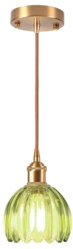DLGLOLIN Suspension Luminaires en Verre Verte Fleur Vintage Laiton Doré Lustre Salon Moderne Éclairage de Plafond Art Déco Intérieure Lampe Suspendues Pour Salle à Manger Chambre Cuisine