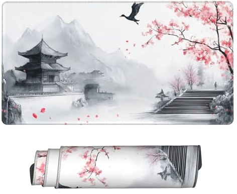 Gaming Mauspad 1200x500 mm, Großes Mousepad XXL Weißer Berg, Laptop Mouse Mat mit Vernähte Kanten und Rutschfester Gummibasis, Verbessert Präzision und Geschwindigkeit, für Gaming, Büro, Zuhause P8507