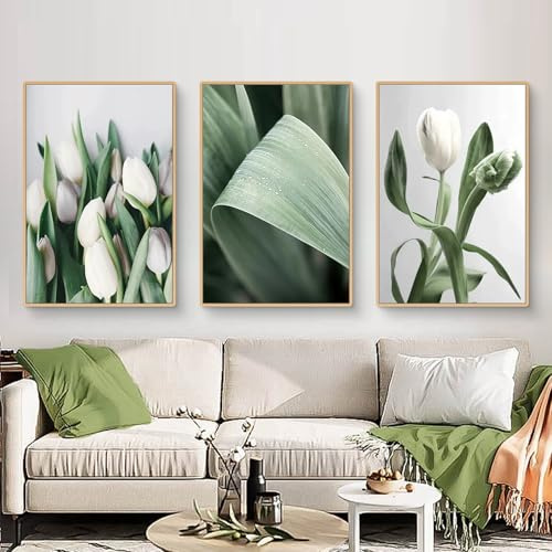 TROYSINC 3-teiliges Poster Set Bilder Wandbilder – Nordische Tulpen-Triptychon Dekoration für Wohnzimmer & Schlafzimmer, Ohne Rahmen (40x50cm)