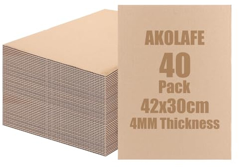AKOLAFE 40 ark wellpapp naturkartong 4 mm tjock kartong för pyssel 42 x 30 cm pysselkartong DIN A3 tre nivåer kortbräda slätt förpackningspapper för tryck för gåvor, förpackning, hantverk (brun)