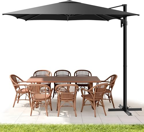 Menz Ampelschirm 300 x 300 cm, Robuster Garten Ampelschirm mit 360° Schutz - Anthrazit