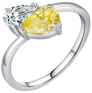 Ayoiow Gelb Promise Ring Silber 925, Toi Et Moi Zwei Steine Stapelbar Zirkonia Hochzeit Ring Silber 925 Größe 60 (19.1)
