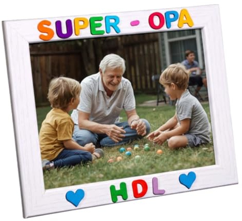 ArtePassione Super Opa HDL Bilderrahmen Foto 13x18 cm - Geschenk für Opa vom Enkel - Weißer Holzrahmen mit Aufsteller und Wandhalterung - Handgefertigt - Opa Geschenk Geburtstag