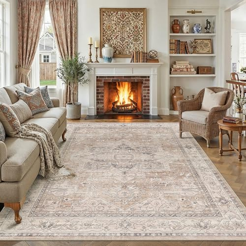 PureCozy Vintage Teppich Wohnzimmer 200x300cm Korallenrot Waschbar Carpet Rug