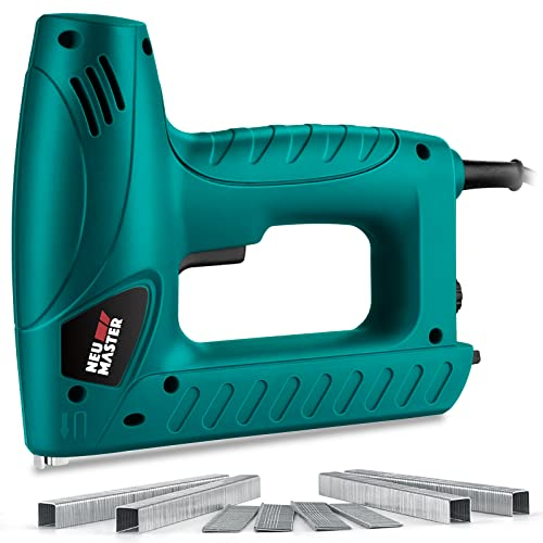 NEU MASTER Pistola grapadora eléctrica, pistola de clavos 2 en 1 con seguridad de contacto para tapicería ligera, bricolaje y mejoras del hogar, incluye 336 grapas, 200 clavos N6013