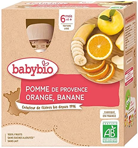 Babybio - Gourdes Pomme de nouvelle-aquitaine/Orange/Banane Bio - Dès 6 mois - 360 g