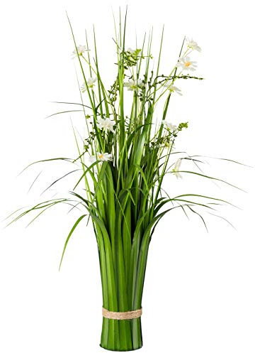 Unbekannt Grasbusch mit Blüten, weiß, 67 cm