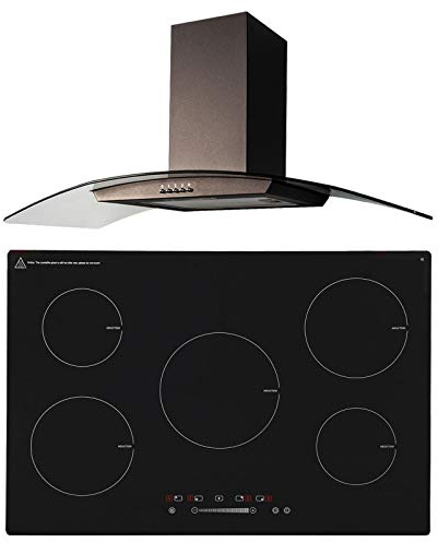 SIA 90cm 5 Zone Black Touch Control Induction Hob & Curved Glass Cooker Hood Fan