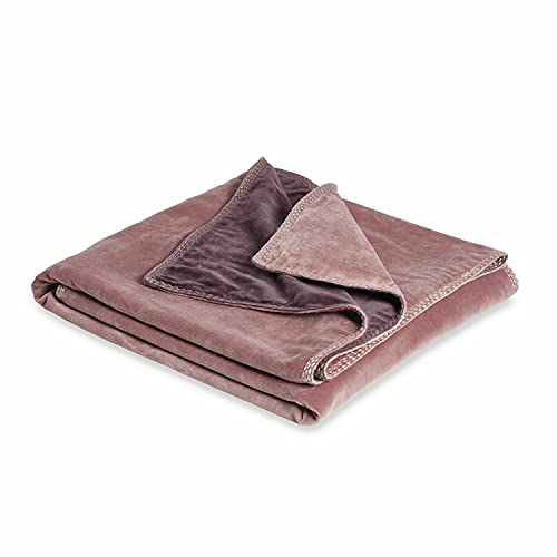 Loberon Plaid MURS, dekorativer Handzierstich, wendbar, Zwei farblich harmonierende Seiten, Wohntextilien, Wohndecke, Tagesdecke, Baumwollsamt, Burgund/rosa