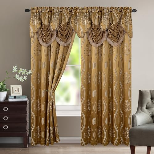 Elegant Comfort Aurora Vorhang-Set mit angenähtem Volant, Jacquard-Optik, 137,2 x 213,4 cm, Taupe, 2 Stück