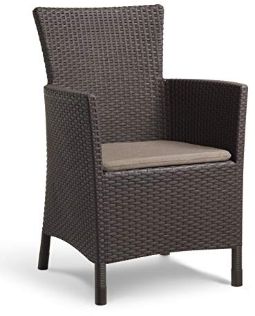 Allibert by Keter Gartensessel Iowa, braun/taupe, inkl. Sitzkissen, Kunststoff, flache Rattanoptik, wetterfest, UV-beständig, TÜV-zertifiziert bis 110kg