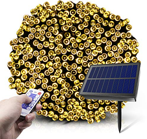 Solar Lichterketten, 200 LED 8 Modi Solar Lichterketten mit Fernbedienung, wasserdichte Sternenlichterketten für den Außenbereich, Gärten, Häuser, Hochzeit, Urlaub, Party, Weihnachtsdekoration