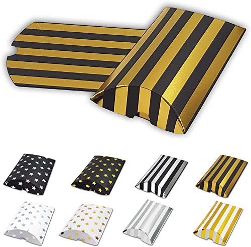 Frau WUNDERVoll® 12 Kissenschachteln matt schwarz, gold gestreift metallic 15x7,5cm(flach), 250g / Kissenverpackungen, Pillow box, Faltverpackung, Geschenkverpackung, Gastgeschenk, Adventskalender