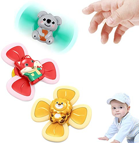 HOWADE Saugnapf-Spinner-Spielzeug, Saugnapf-Spinner, Badewannen-Spielzeug-Set, 3-teiliges Set, Saugnapf-Gyros-Kreisel-Spielzeug, Cartoon-Tier-drehbarer Esszimmerstuhl, Saugnapf-Spielzeug für