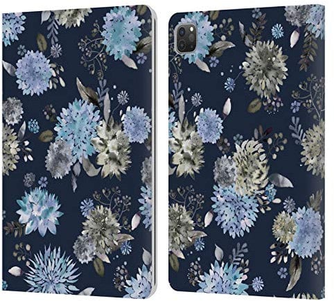 Head Case Designs Offizielle Ninola Blühende Dahlien Blau Blumenmuster Leder Brieftaschen Handyhülle Hülle Huelle kompatibel mit Apple iPad Pro 11 2020/2021 / 2022