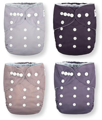 Lot de 4 couches lavables avec 4 inserts en bambou Améthyste