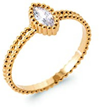 Tata Gisèle Bague en Plaqué Or 18 carats - Anneau Diadème orné d' Un Oxyde de Zirconium en Marquise - Sachet Velours Offert (52)