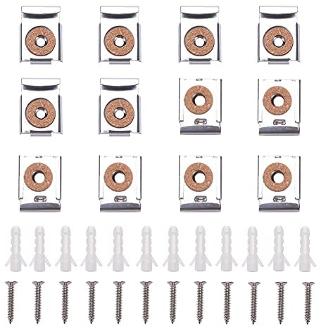 VooGenzek 3 Set (12 Pezzi) Clip Specchio a Molla Gancio Specchio, con Tasselli e Viti, Fissaggio a Parete in Vetro a Specchio Senza Cornice, Clip Specchio Set, per il Montaggio di Specchi