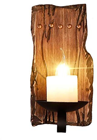 Retro Innen Wandlampe Holz Wandleuchte E14 Antik Industrial Wandleuchte Kreativ Kerze Licht Rustikale Glas Schirm Vintage Nostalgie Loft Deko Wohnzimmer Restaurant Bar Café Korridor Lampen,B