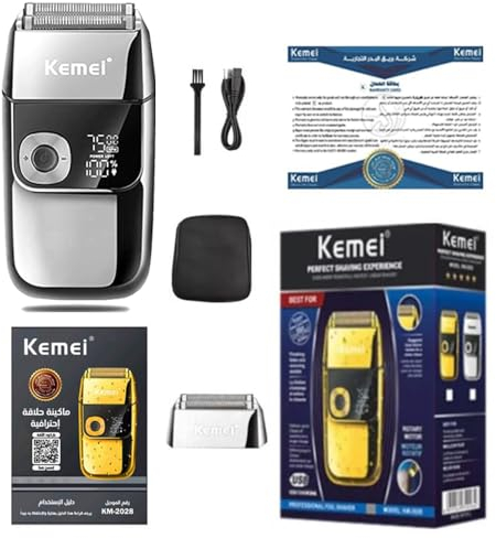 KEMEI Elektrischer Folienrasierer für Herren, kabellos, präzise, wiederaufladbar, waschbar, USB, LED-Anzeige, Lithium-Titan-Folienrasierer mit Reiseetui
