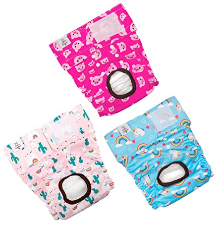 CuteBone 3er-Pack Waschbare Hundewindeln für Damen, wasserdichte Welpenhosen, Valentinstag, Rosenkollektion für Hündchen in der Hitzeperiode D31L-DE