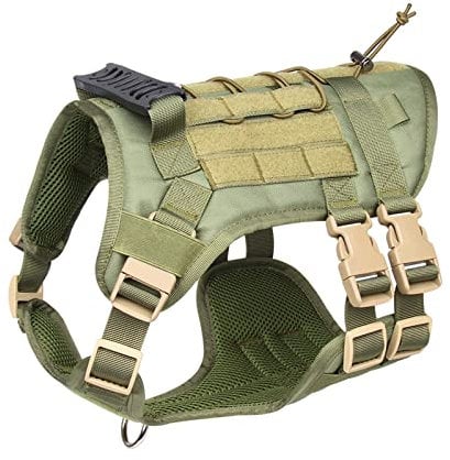Taktische Weste Hundegeschirr Mittelgroße Hunde No Pull, Geschirr Hund Große Hunde Geschirrset, Militärische Zuggeschirr Hund mit Molle Panel für Hunter Wandern Training (Grün-M)