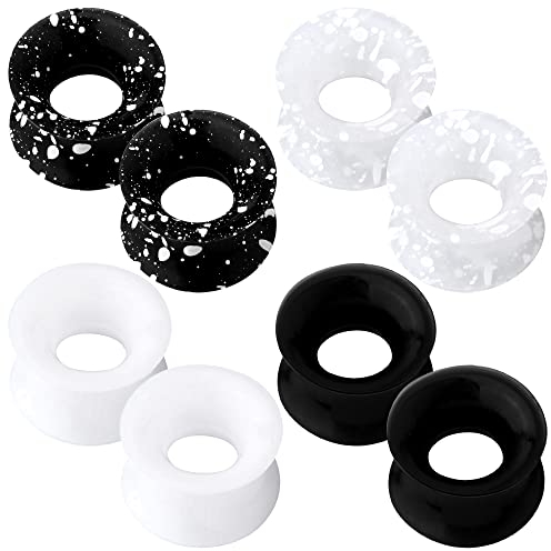 OUFER 4 Paare Silikon Ohr Ear Tunnels Plugs Set 0g 8mm Flesh Silikontunnel Piercing Silicone Double Flared Flexibler Expander Weiß Schwarz Ear Piercing Schmuck