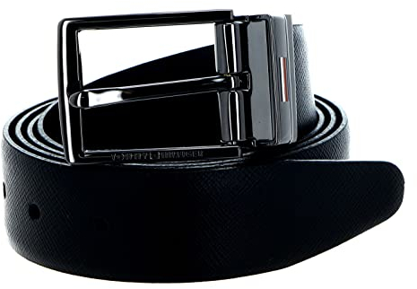 Tommy Hilfiger Herren Gürtel Business 3.5 Rev Ledergürtel, Schwarz (Black/Black), 90