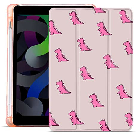 MAYCARI Cute Pink Dinosaur 9th Generation ipad Shockproof Protective Case Cover for Girls(10.2 inch,2021/2020/2019 Model, 9th / 8th / 7th Generation), Pink Dinosaur Case with Pencil Holder for Kids