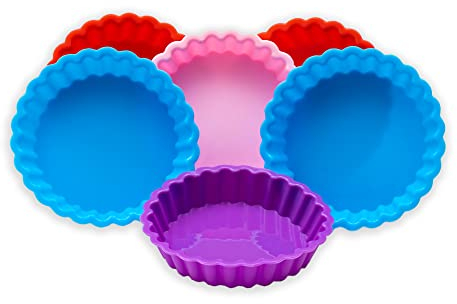 HolKitchen® Set de 6 moldes de silicona para tartas - Mini molde para quiche - Moldes para horno pequeño - 100% libre de BPA - Molde para tartas - Moldes silicona reutilizable - Tartaletas
