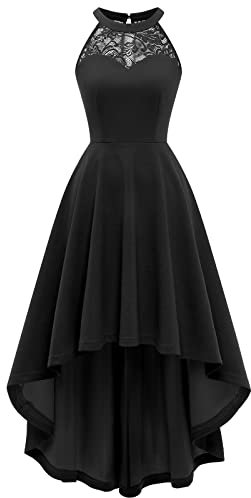 Bbonlinedress Vestido de Fiesta Cocktail Vintage sin Mangas A-línea Midi Alto Bajo Elegante Escote Halter para Mujer Black 3XL