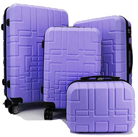 R.Leone Valigia da 1 pezzo Fino a Set 4 Trolley Rigido grande, medio, bagaglio a mano e beauty case 8 ruote in ABS 611 (Lilla, Set 4 Pezzi XS S M L)