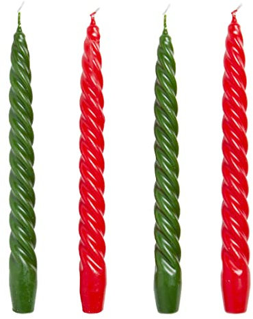 Lot de 4 bougeoirs de luxe italiens torsadés en spirale Rouge et vert, Rgreen