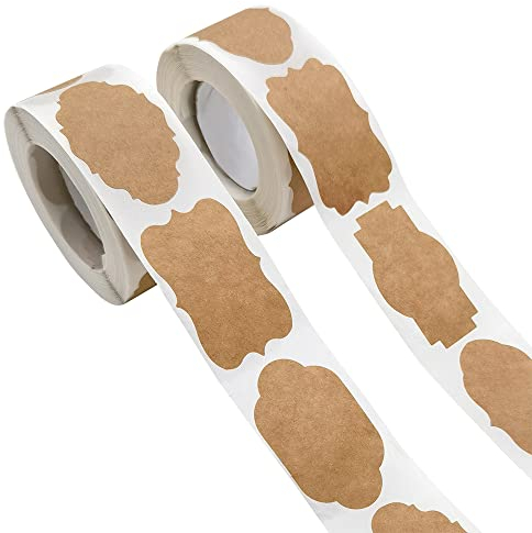 GOIYZTTR Pegatina Kraft 600 Piezas Etiquetas en Blanco de Etiqueta del Papel de Kraft para Envases para Hornear, Tarro de Comida