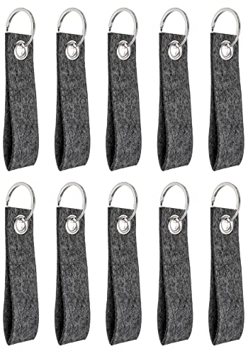 Lialina 10 Schlüsselanhänger Filz aus 100% Wollfilz | Dunkel-Meliert | Schlüsselband Stoff mit Schlüsselring aus flachem Edelstahl | personalisierbar | made in Germany