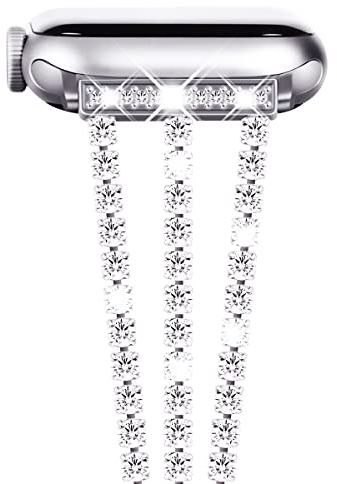 NewWays Metall Armband Kompatibel für Apple Watch 46mm 45mm 44mm 42mm(Serie 3 2 1),Damen Bling Diamant Band Edelstahl Ersatzarmbänder für iWatch Series 10 9 8 7 6 5 4 3 2 1 SE(2024-2020),Silber