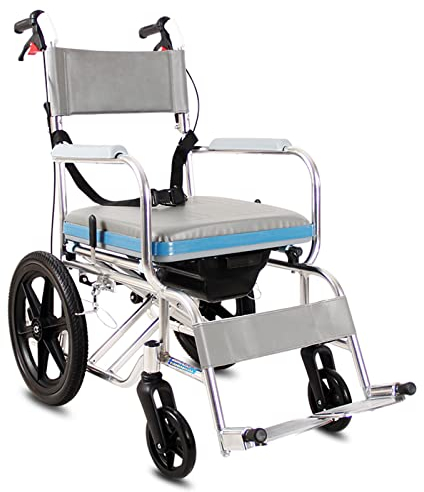 Duschrollstuhl mit Armlehnen und Rollen, Faltbar Leicht Rollstuhl mit Bettpfanne, Duschstuhl für Senioren, Toilettenrollstuhl, 40cm Hinterrad, bis 100 kg, Aluminium