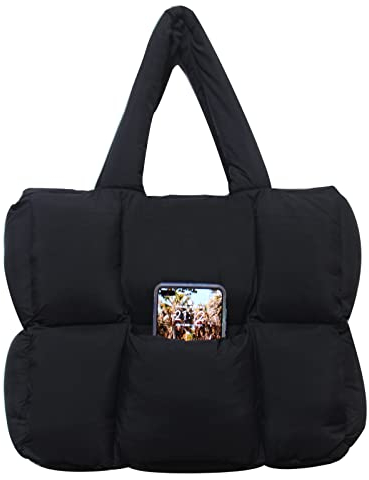 NAARIIAN Große Puffer-Geldbörse für Damen, Puffy Tote Bags, leicht, handgefertigt, Nylon, gewebte Schulterhandtasche, Schwarz, Large