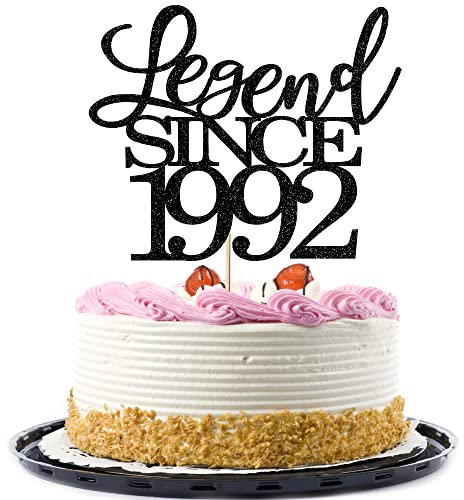 Migeaks Legend Since 1992 Cake Topper 33th Birthday Happy Birthday Cake Topper Men and Women Cheer 33 Years Old Handmade Black Glitter Cake Decoration (1992)