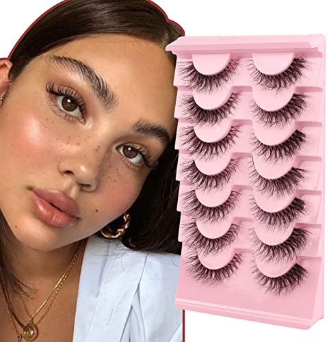 Oreola Faux Cils Oeil de Chat avec Bande Transparente Cils Moelleux Texturés Faux Cils de Vison Cils Naturels Moelleux Boostés Vaporeux 7 Paires