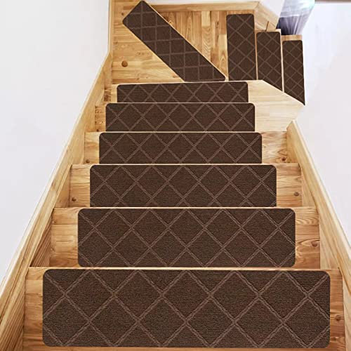 DERBUT 15er Set Stufenmatten, Treppenteppich Selbstklebend Antirutsch, Treppenstufen Matten Klein 20 cm X 76 cm, für Hund und Kinder, Älteste