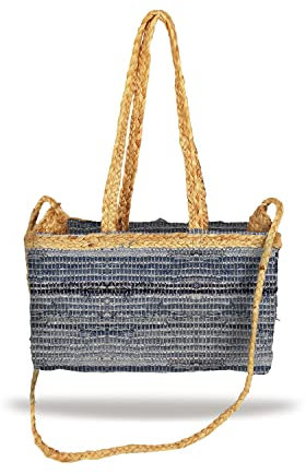 Banzaii sac de paille pour femme, sac à bandoulière coloré, sac d’été, sac de plage entièrement fait à la main Ibiza Bleu Foncé