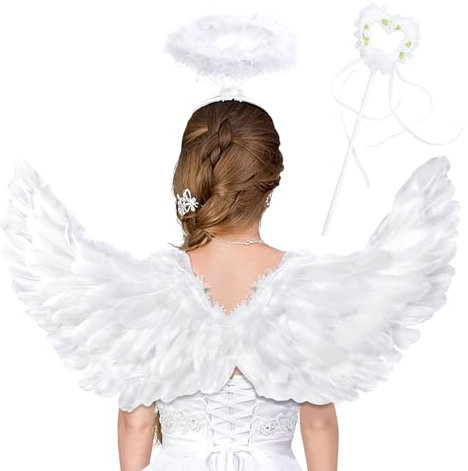 Goenb Alas de ángel, 80 x 41 cm, alas de ángel blancas, disfraz de ángel para mujer, niños, hombres, adultos, alas de ángel, disfraz de cupido, para Halloween, carnaval, cumpleaños