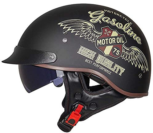 Halbschalenhelm mit ECE, Retro Motorrad Jethelm Chopper Helm mit Sonnenblende Für Erwachsene Männer Und Frauen Cruiser Moped Scooter ATV M~XXL